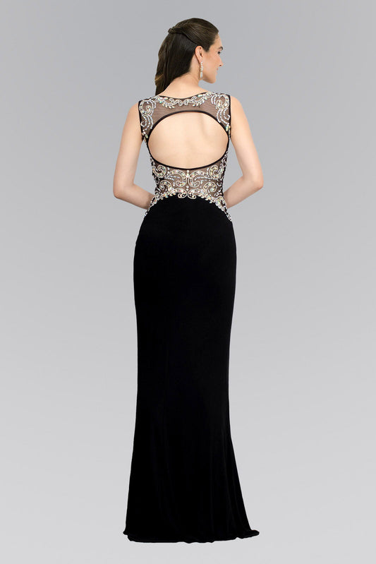 Jewel Embellished Sheer Bodice Jersey Long Dress LuxuryLifeWay Online Store