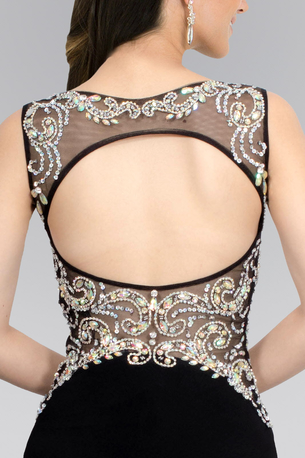Jewel Embellished Sheer Bodice Jersey Long Dress LuxuryLifeWay Online Store