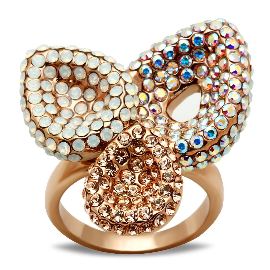 GL219 - IP Rose Gold(Ion Plating) Brass Ring with Top Grade Crystal  in Multi Color LuxuryLifeWay Online Store