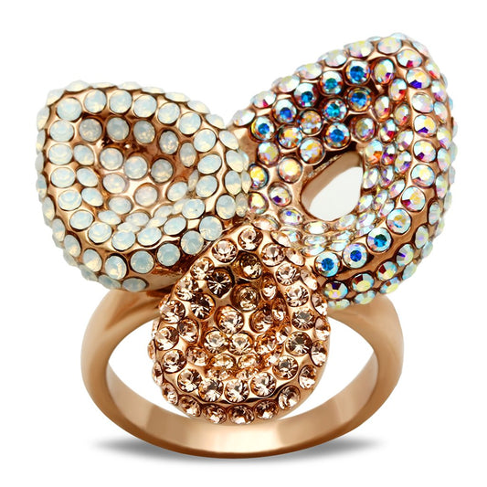 GL219 - IP Rose Gold(Ion Plating) Brass Ring with Top Grade Crystal  in Multi Color LuxuryLifeWay Online Store