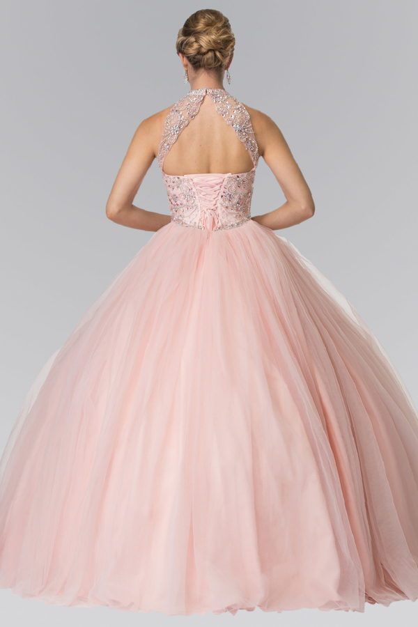 Mesh High Neck Quinceanera Dress with Beaded Bodice and Corset Back LuxuryLifeWay Online Store
