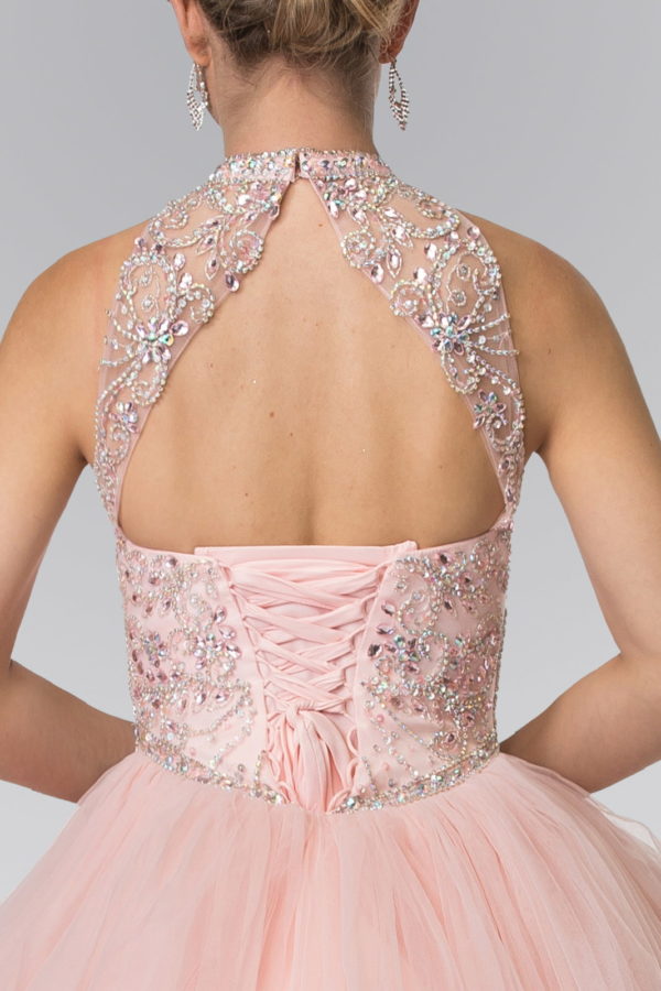 Mesh High Neck Quinceanera Dress with Beaded Bodice and Corset Back LuxuryLifeWay Online Store