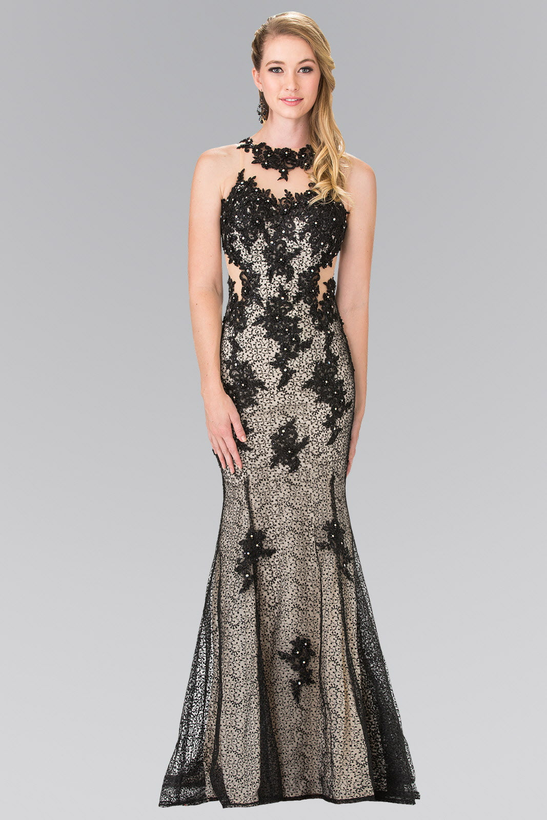 High Neck Mermaid Long Lace Dress with Embroidered Illusion Bodice LuxuryLifeWay Online Store