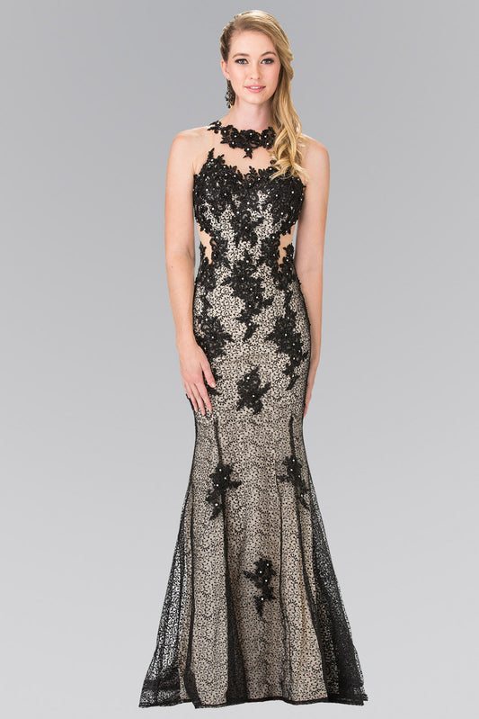 High Neck Mermaid Long Lace Dress with Embroidered Illusion Bodice LuxuryLifeWay Online Store