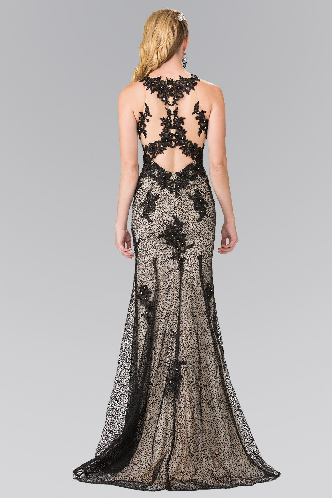 High Neck Mermaid Long Lace Dress with Embroidered Illusion Bodice LuxuryLifeWay Online Store