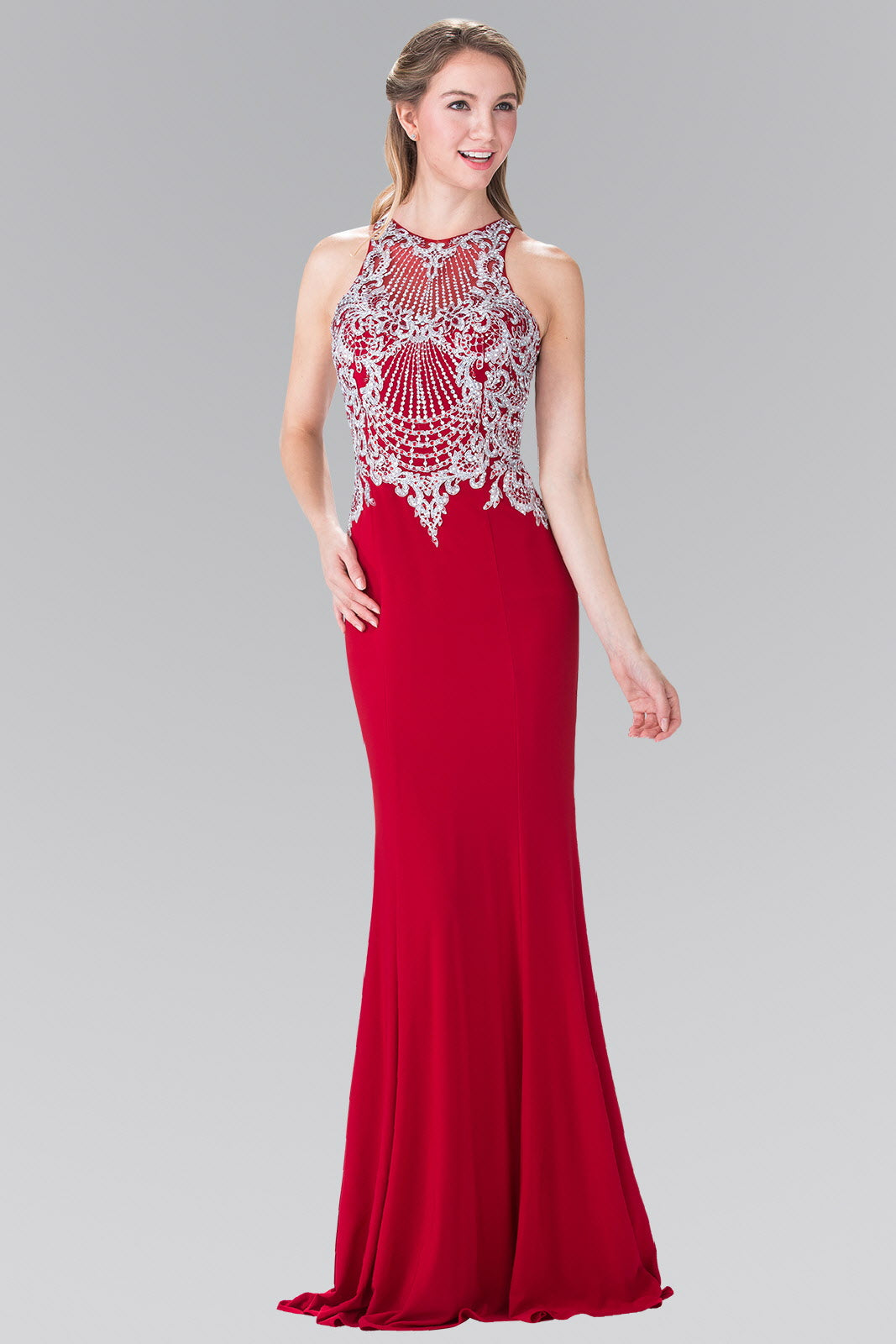 Embroidered Illusion Jersey Long Dress LuxuryLifeWay Online Store