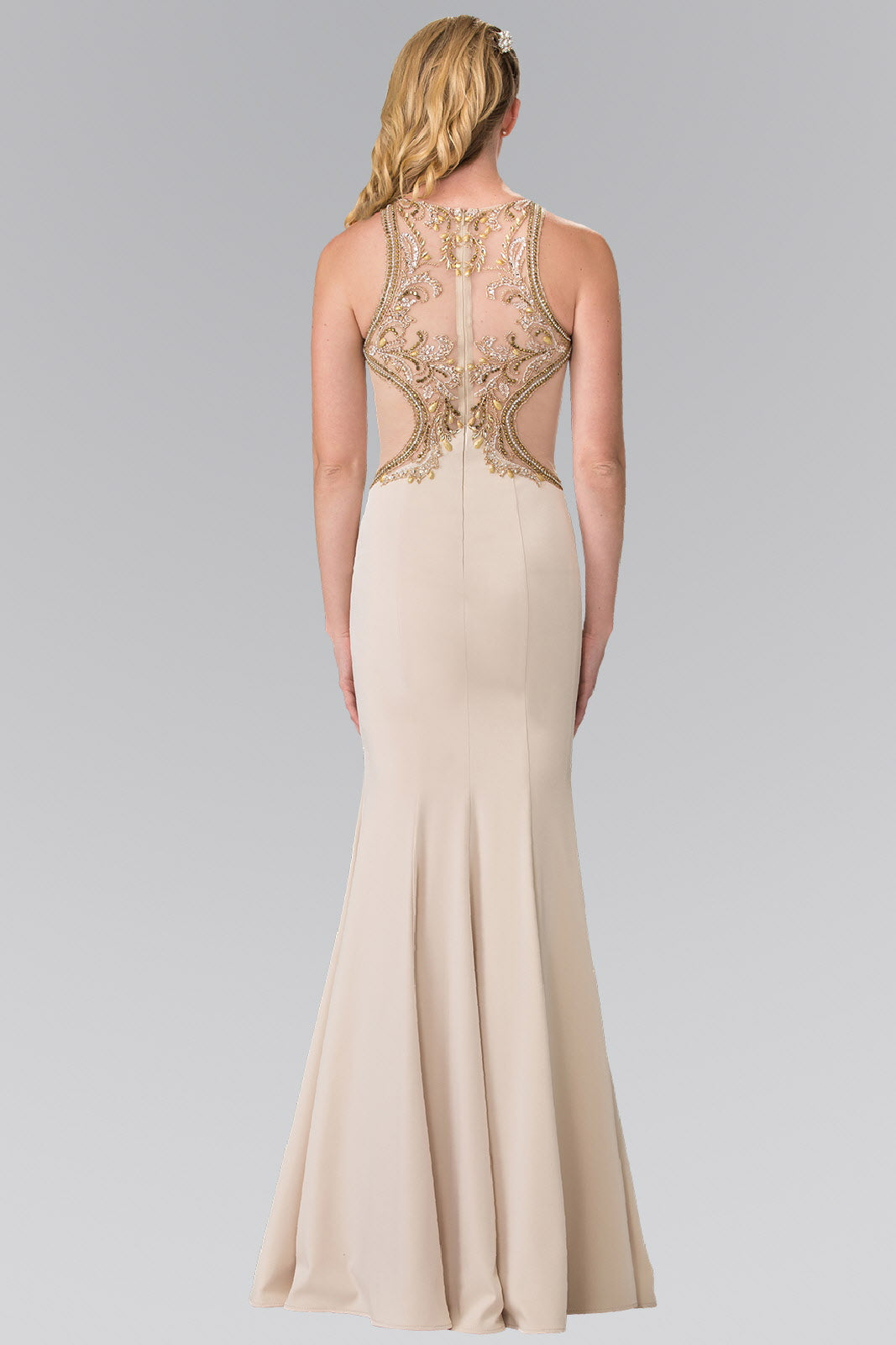 Beads Embellished Jersey Long Dress with Sheer Back LuxuryLifeWay Online Store