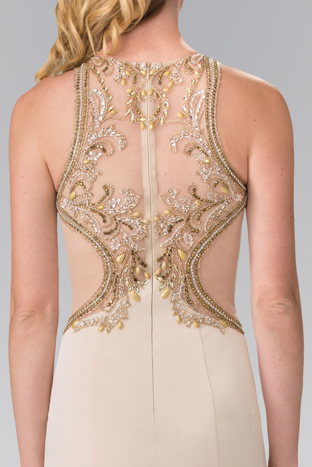 Beads Embellished Jersey Long Dress with Sheer Back LuxuryLifeWay Online Store