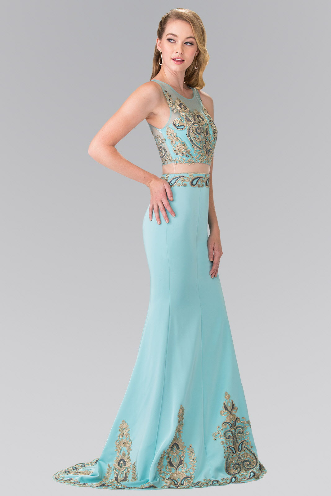 Sleeveless Mock Two-Piece Prom Dress with Loyal Embroidery Details LuxuryLifeWay Online Store