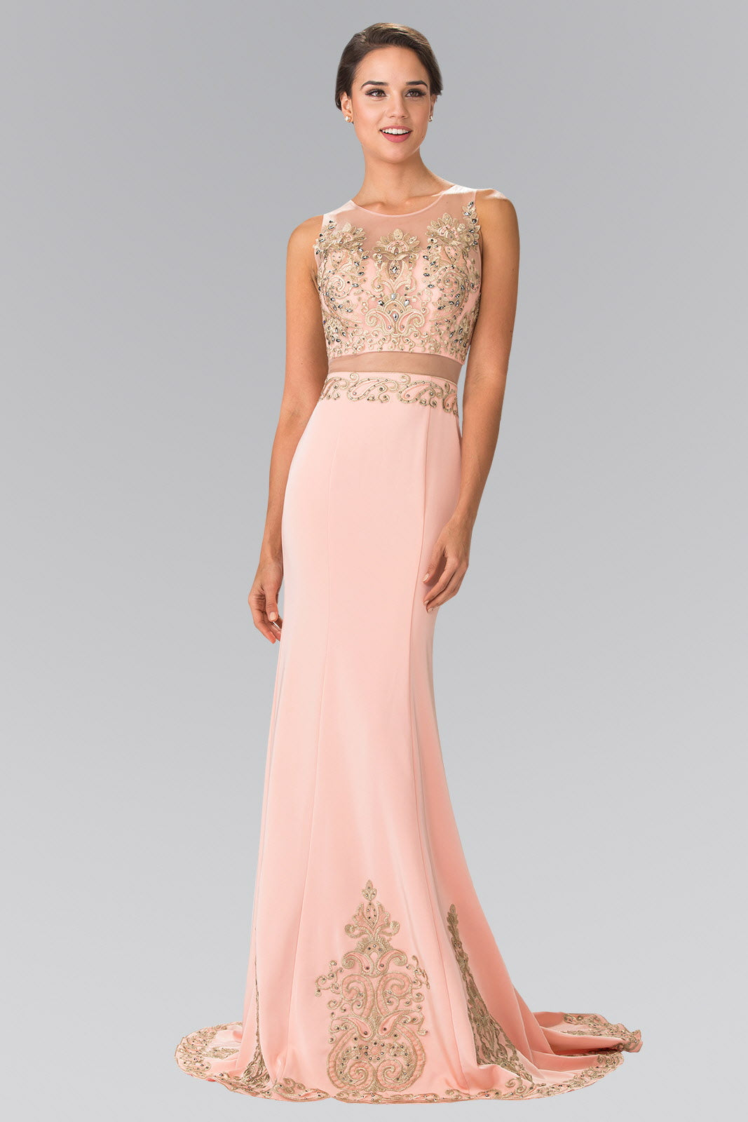 Sleeveless Mock Two-Piece Prom Dress with Loyal Embroidery Details LuxuryLifeWay Online Store