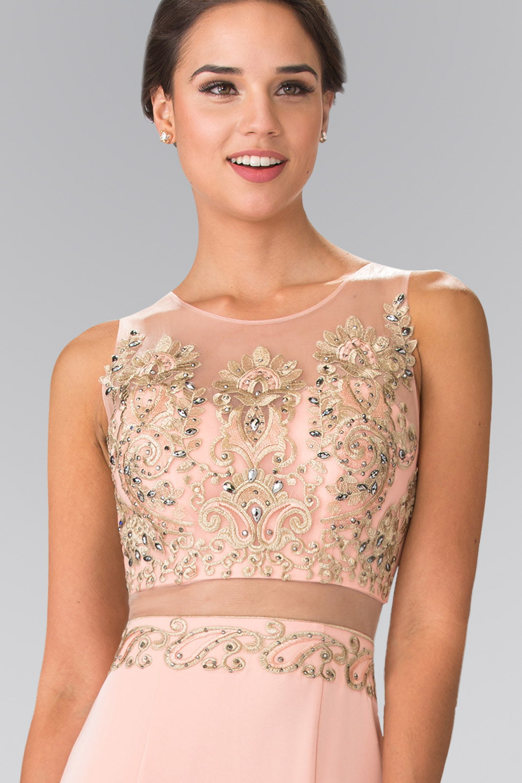 Sleeveless Mock Two-Piece Prom Dress with Loyal Embroidery Details LuxuryLifeWay Online Store