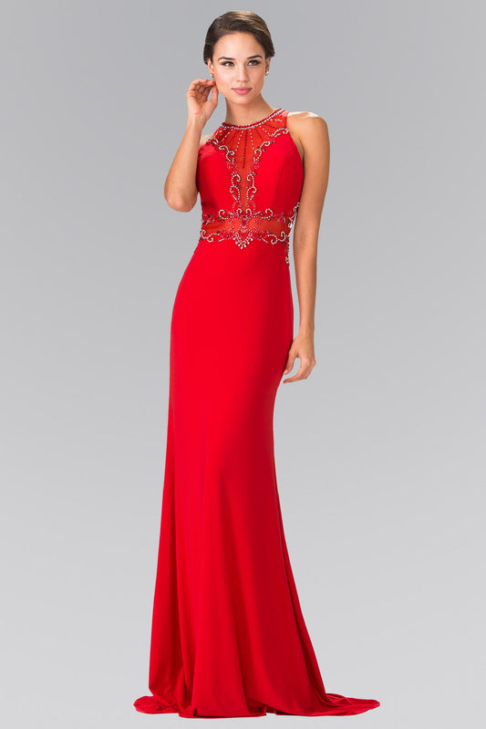 Beads Embellished Jersey Long Dress with Sheer Back LuxuryLifeWay Online Store