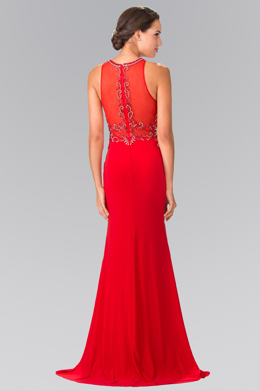 Beads Embellished Jersey Long Dress with Sheer Back LuxuryLifeWay Online Store