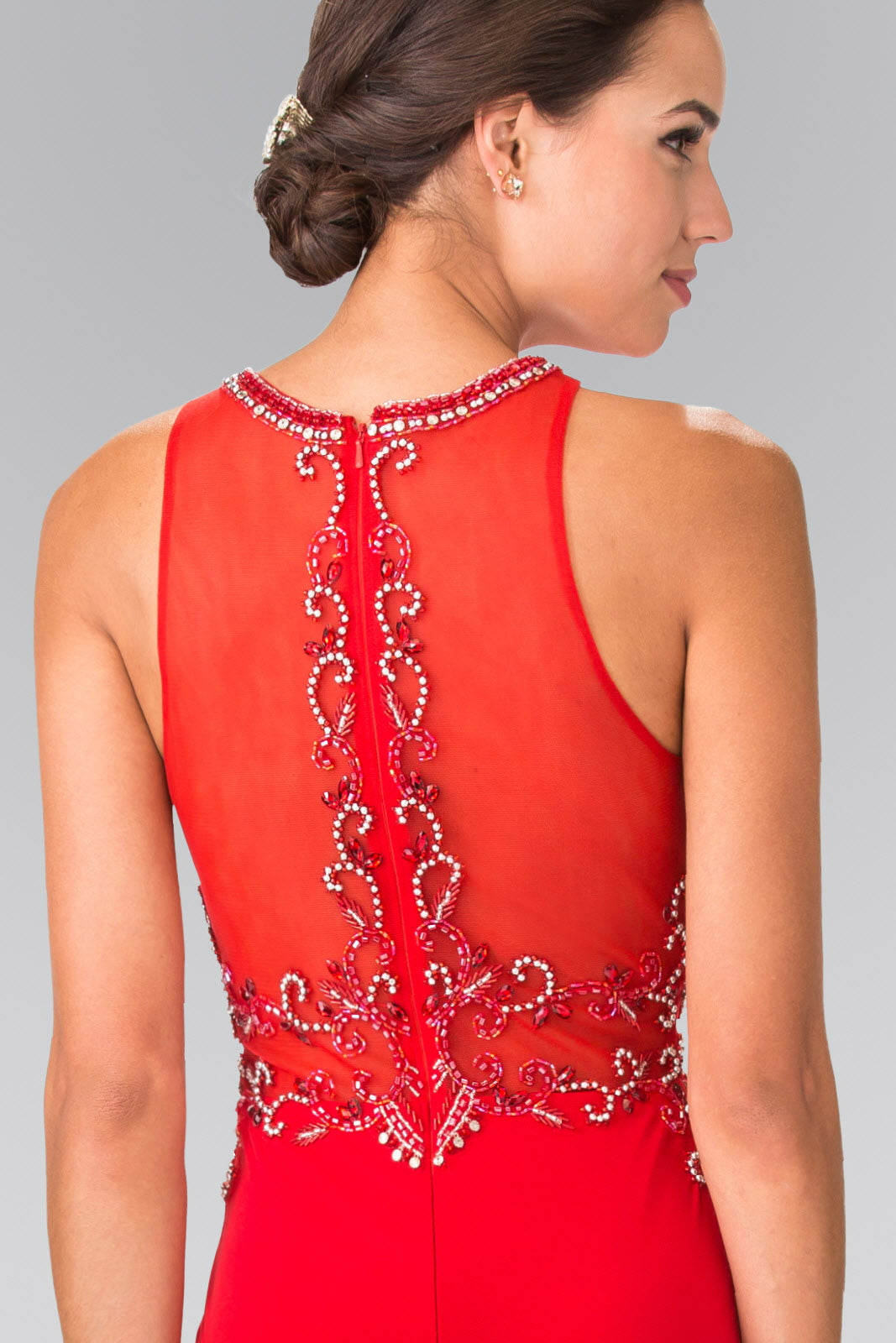 Beads Embellished Jersey Long Dress with Sheer Back LuxuryLifeWay Online Store
