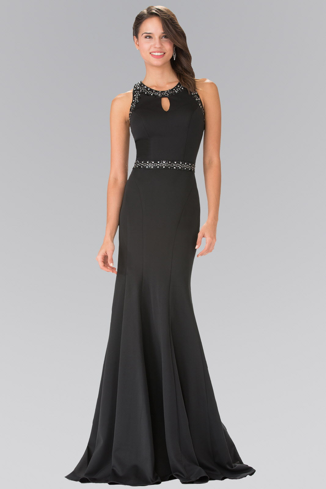 Beads Embellished Jersey Long Dress with Sheer Back LuxuryLifeWay Online Store