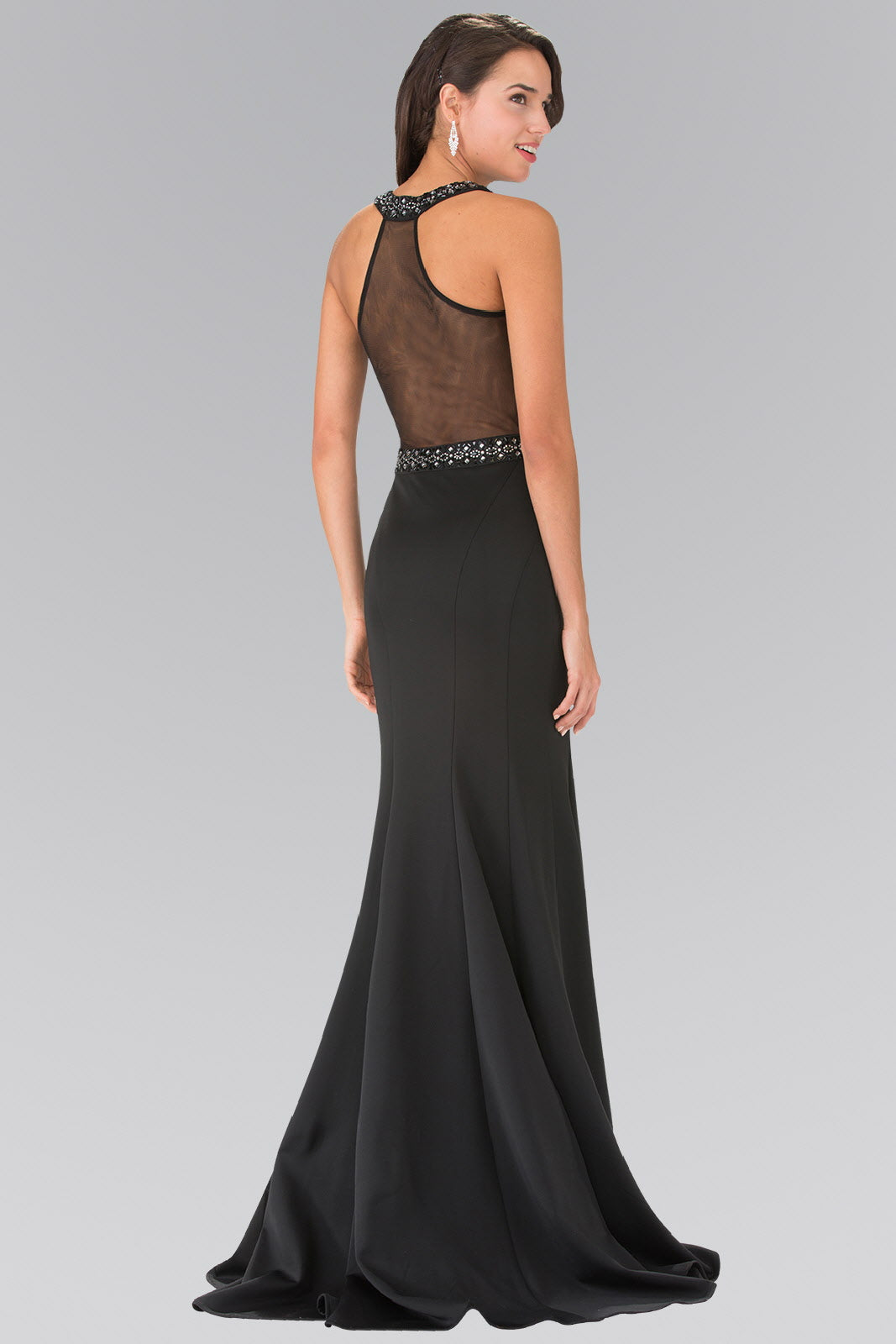 Beads Embellished Jersey Long Dress with Sheer Back LuxuryLifeWay Online Store