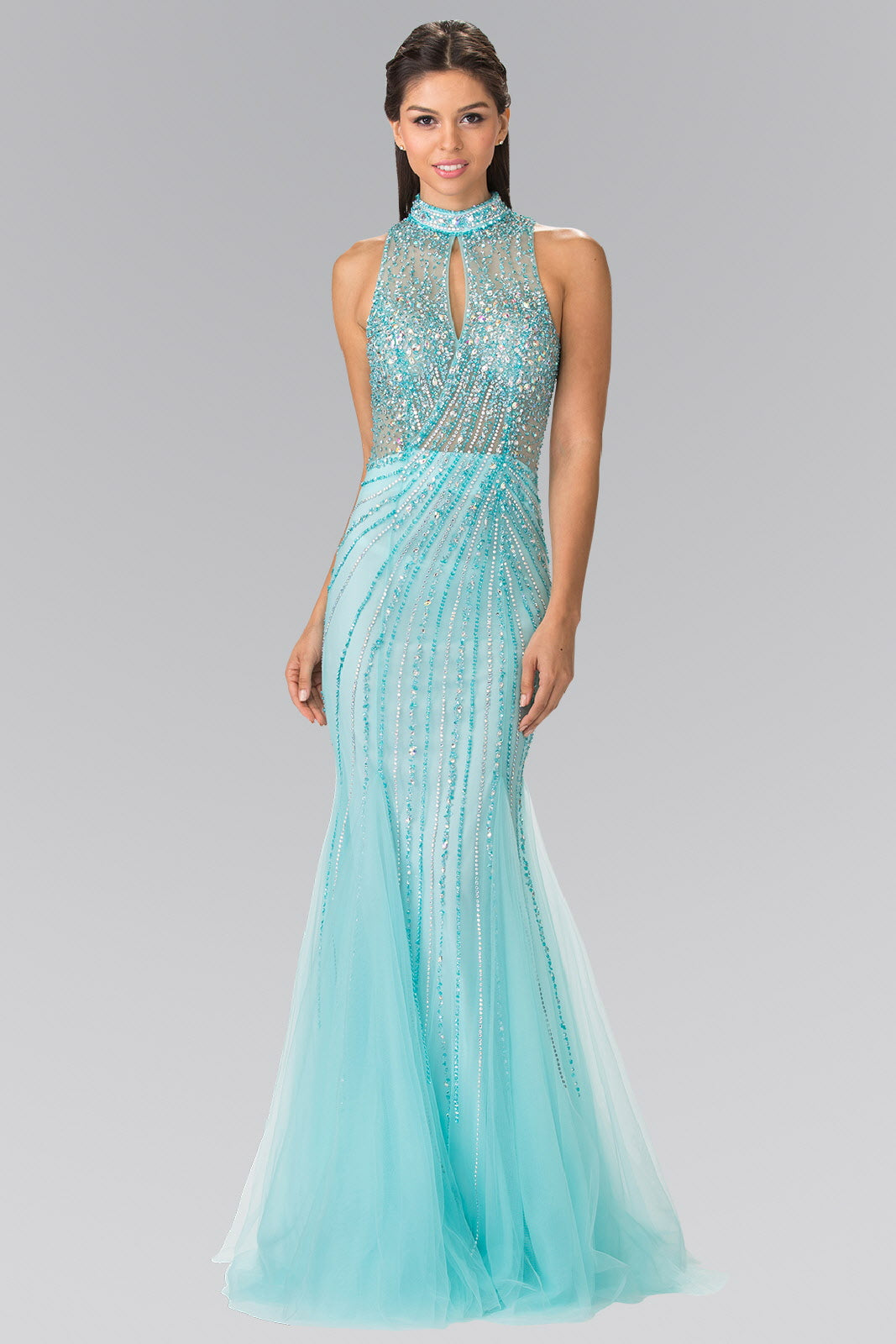 Full Beaded Halter Neck Illusion Top Dress with Open Back LuxuryLifeWay Online Store