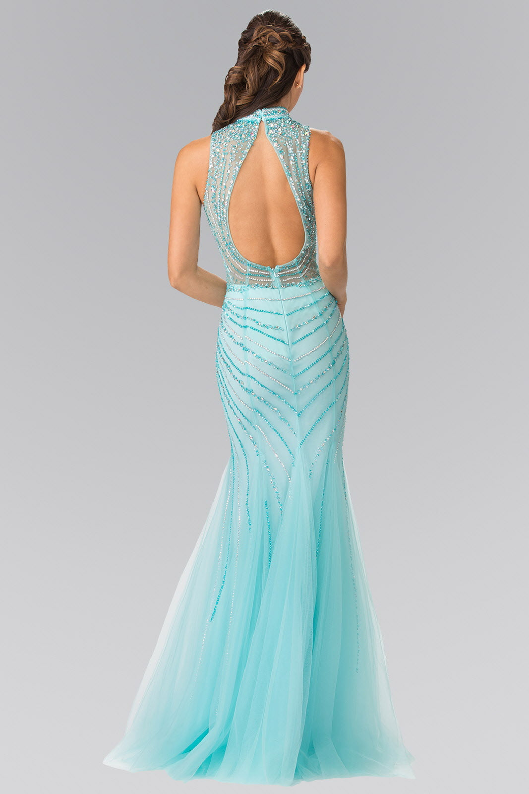 Full Beaded Halter Neck Illusion Top Dress with Open Back LuxuryLifeWay Online Store