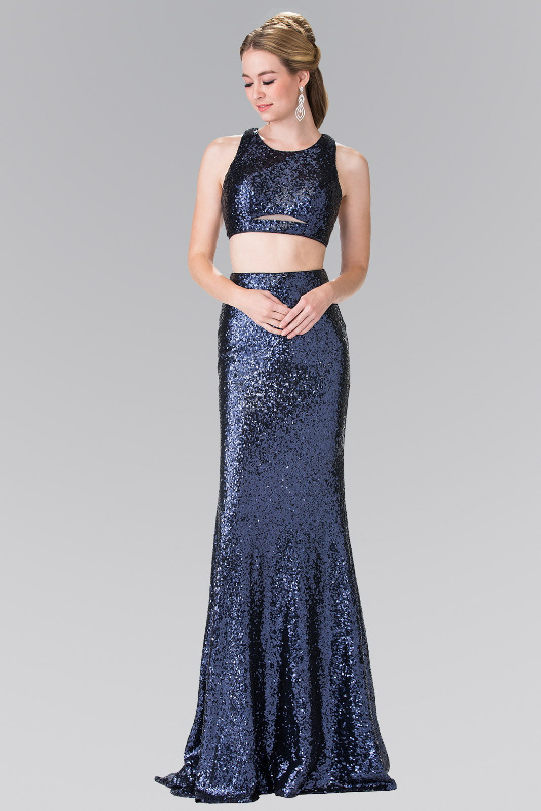 Mock Two-Piece Sequin Long Dress Accented with Side-Cuts LuxuryLifeWay Online Store