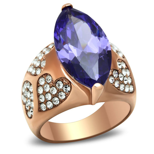 GL241 - IP Rose Gold(Ion Plating) Brass Ring with AAA Grade CZ  in Tanzanite LuxuryLifeWay Online Store