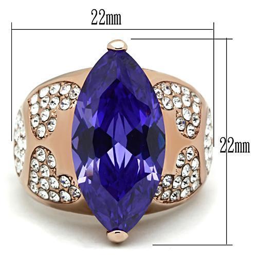 GL241 - IP Rose Gold(Ion Plating) Brass Ring with AAA Grade CZ  in Tanzanite LuxuryLifeWay Online Store