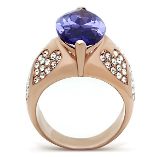GL241 - IP Rose Gold(Ion Plating) Brass Ring with AAA Grade CZ  in Tanzanite LuxuryLifeWay Online Store