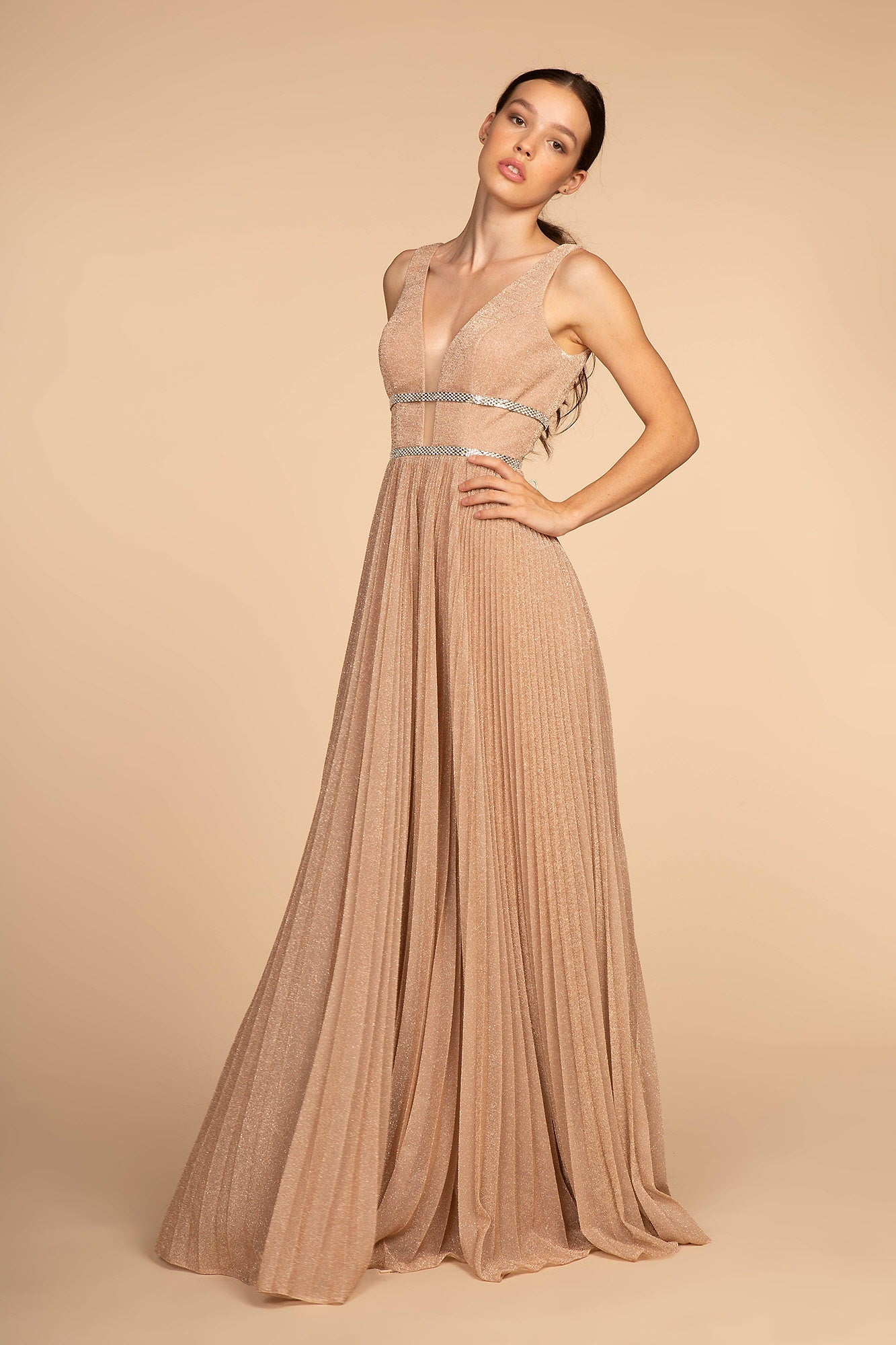 Metallic Jewel V-Back Long Dress LuxuryLifeWay Online Store