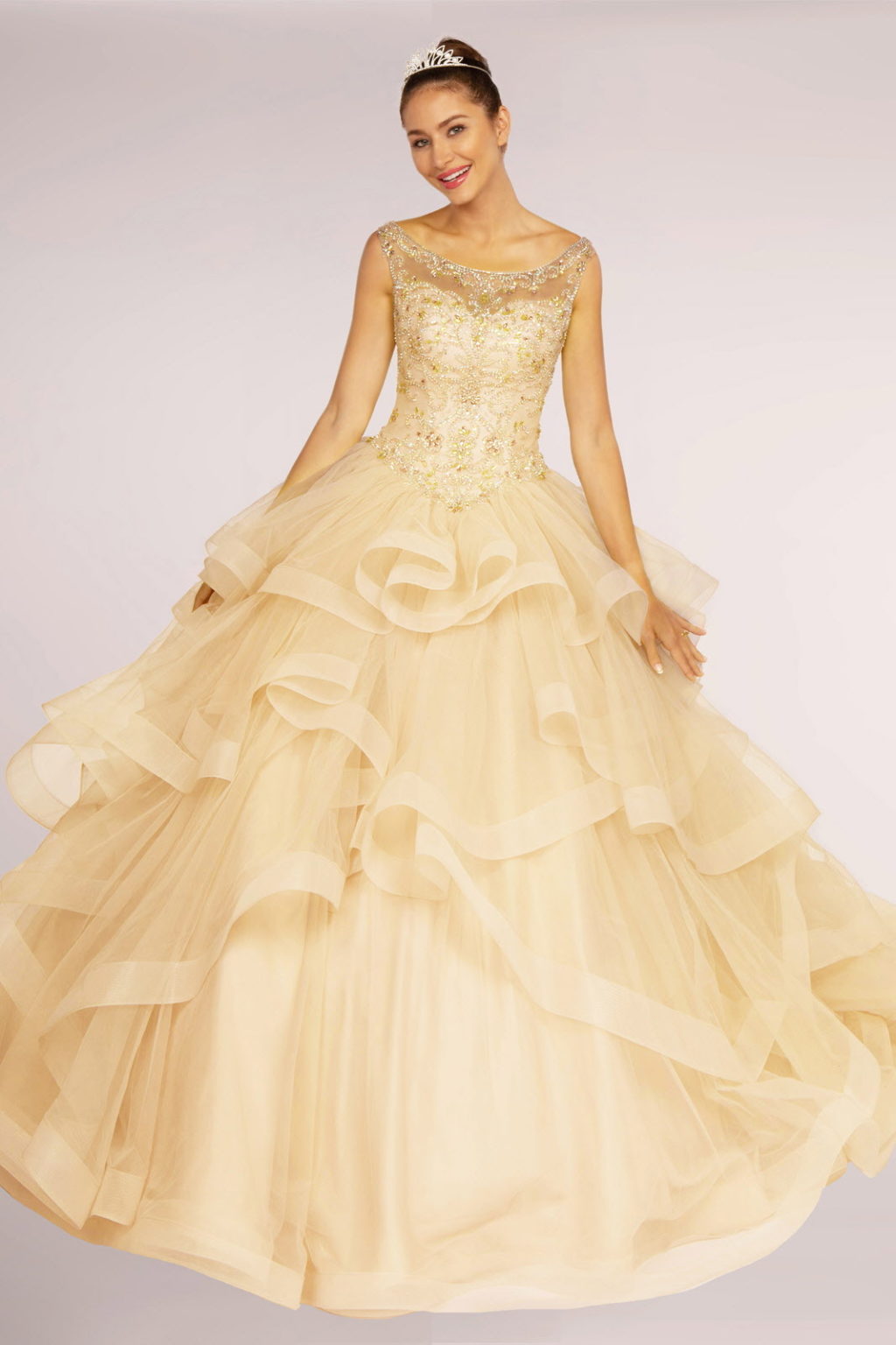 Jewel Embellished Boat Neck Multi-Layered Skirt Ball Gown LuxuryLifeWay Online Store