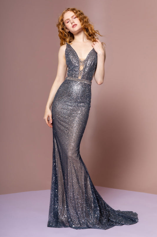 Glitter Mesh V-Neck Mermaid Long Dress LuxuryLifeWay Online Store
