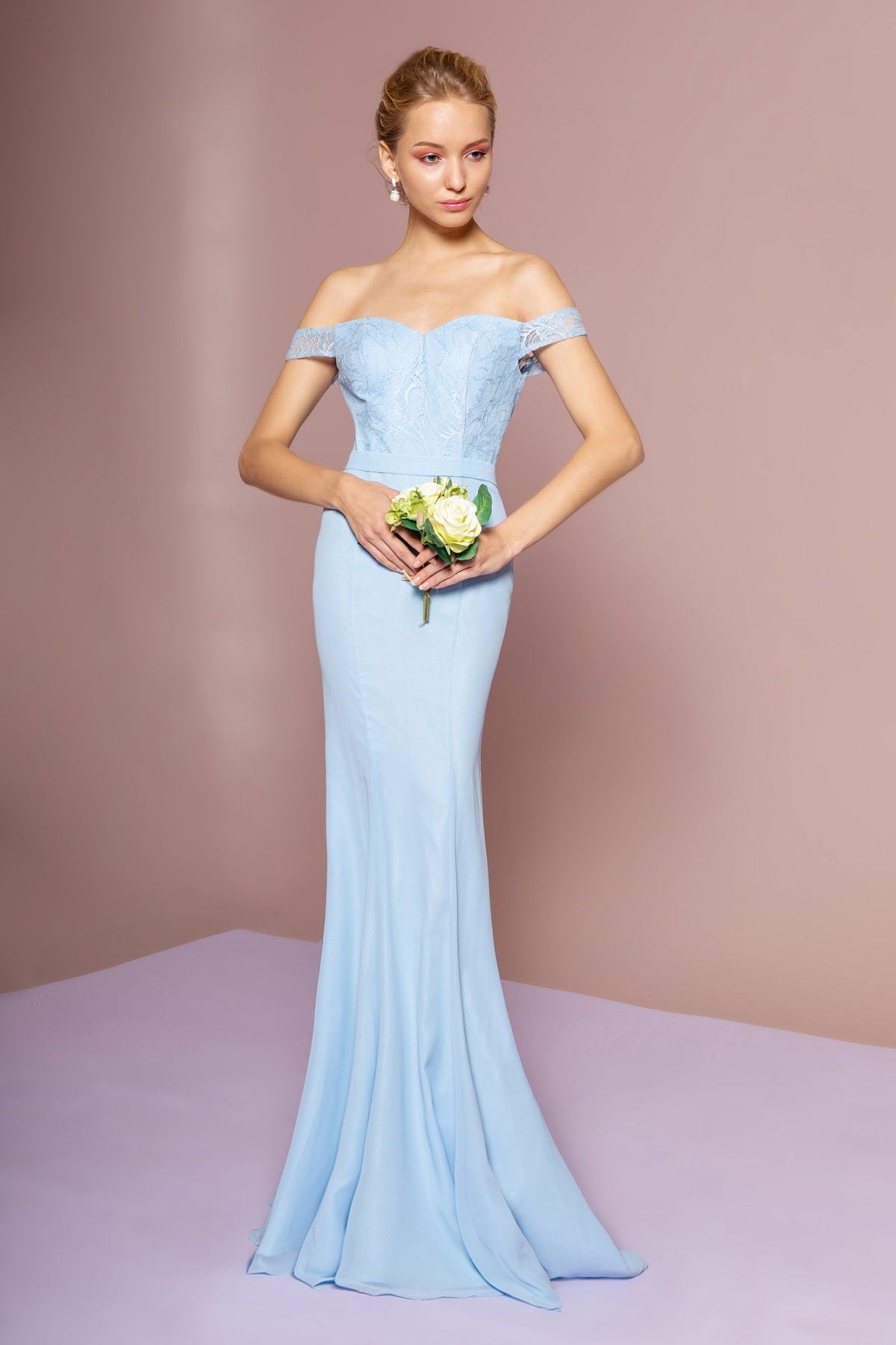 Lace Embellished Bodice Chiffon Mermaid Long Dress LuxuryLifeWay Online Store
