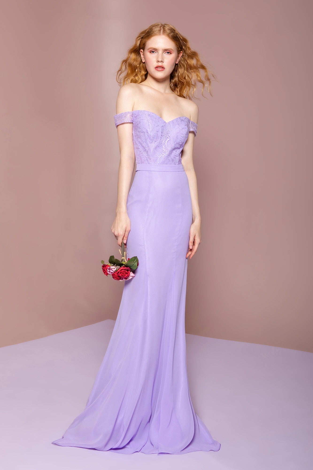 Lace Embellished Bodice Chiffon Mermaid Long Dress LuxuryLifeWay Online Store