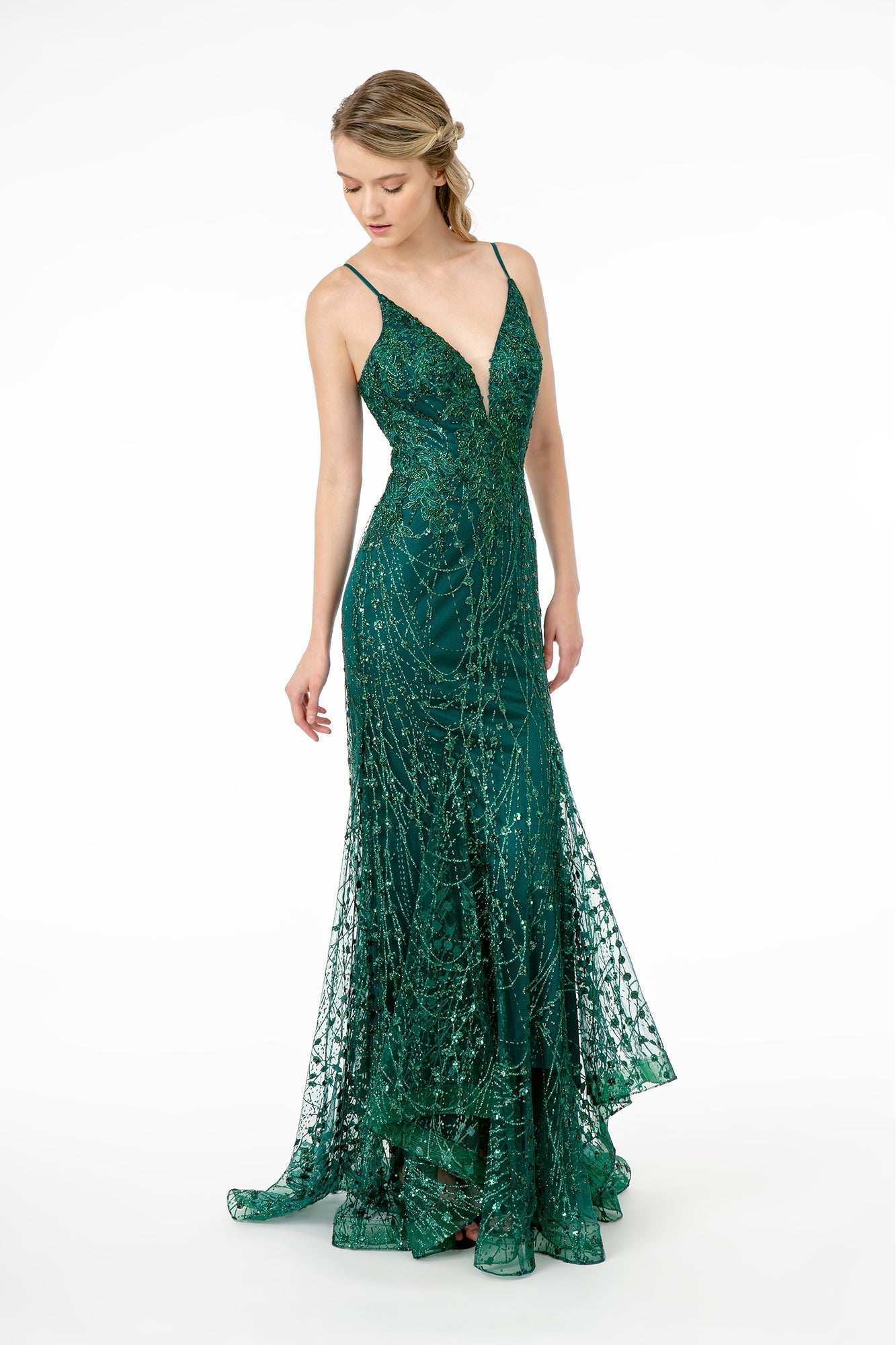 Illusion Deep V-Neck Spaghetti Strap Mermaid Dress w/ Strap Back LuxuryLifeWay Online Store