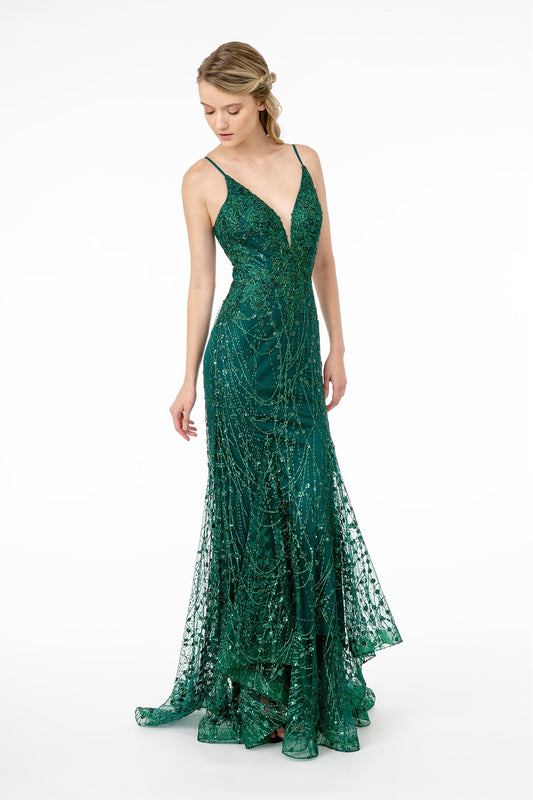 Illusion Deep V-Neck Spaghetti Strap Mermaid Dress w/ Strap Back LuxuryLifeWay Online Store