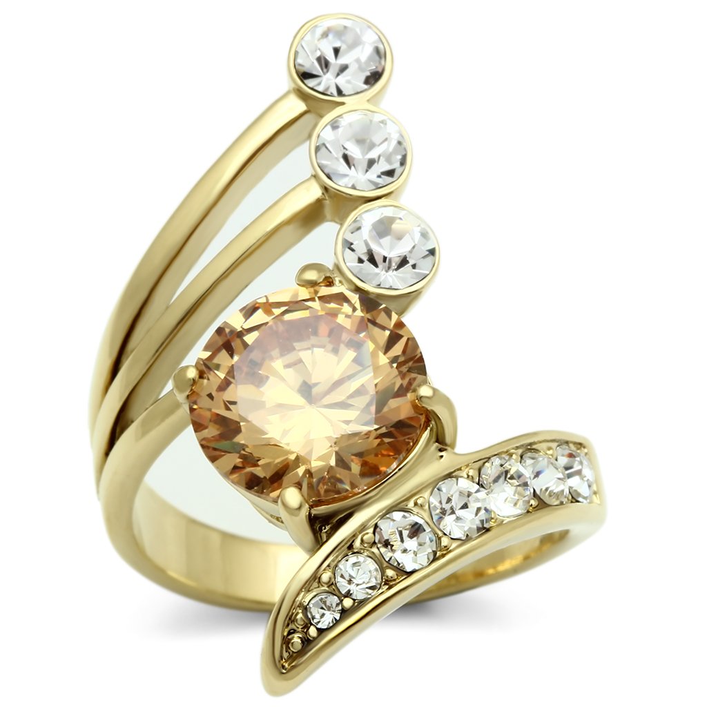 GL300 - IP Gold(Ion Plating) Brass Ring with AAA Grade CZ  in Champagne LuxuryLifeWay Online Store