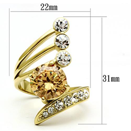 GL300 - IP Gold(Ion Plating) Brass Ring with AAA Grade CZ  in Champagne LuxuryLifeWay Online Store