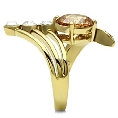 GL300 - IP Gold(Ion Plating) Brass Ring with AAA Grade CZ  in Champagne LuxuryLifeWay Online Store