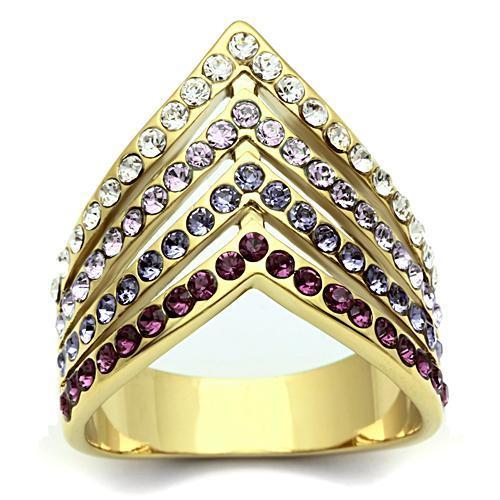 GL305 - IP Gold(Ion Plating) Brass Ring with Top Grade Crystal  in Multi Color LuxuryLifeWay Online Store