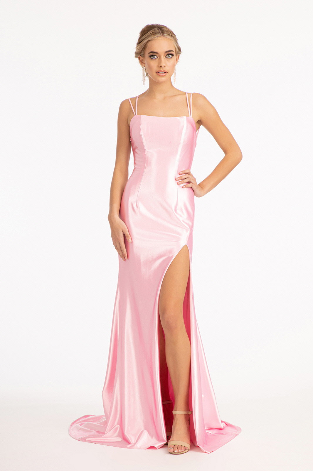 Straight Across Satin Mermaid Dress w/ Lace-up Back and Slit LuxuryLifeWay Online Store