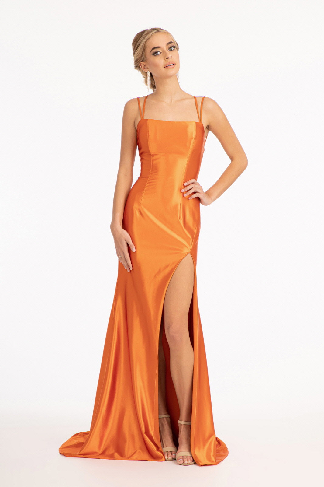 Straight Across Satin Mermaid Dress w/ Lace-up Back and Slit LuxuryLifeWay Online Store