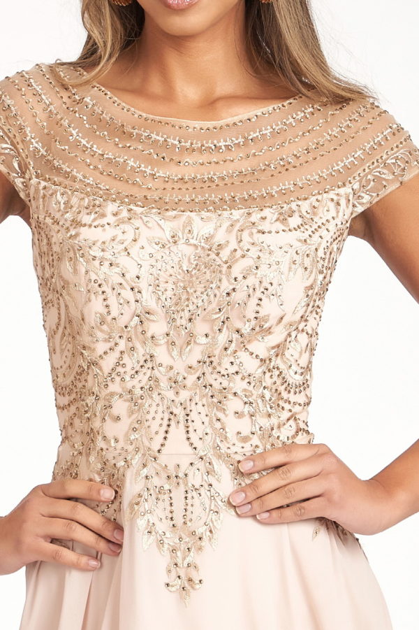 Beads Embellished Chiffon A-line Dress w/ Cap Sleeves LuxuryLifeWay Online Store