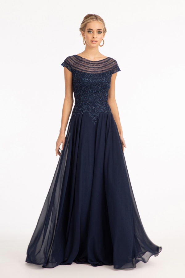 Beads Embellished Chiffon A-line Dress w/ Cap Sleeves LuxuryLifeWay Online Store