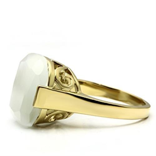 GL309 - IP Gold(Ion Plating) Brass Ring with Synthetic Cat Eye in White LuxuryLifeWay Online Store