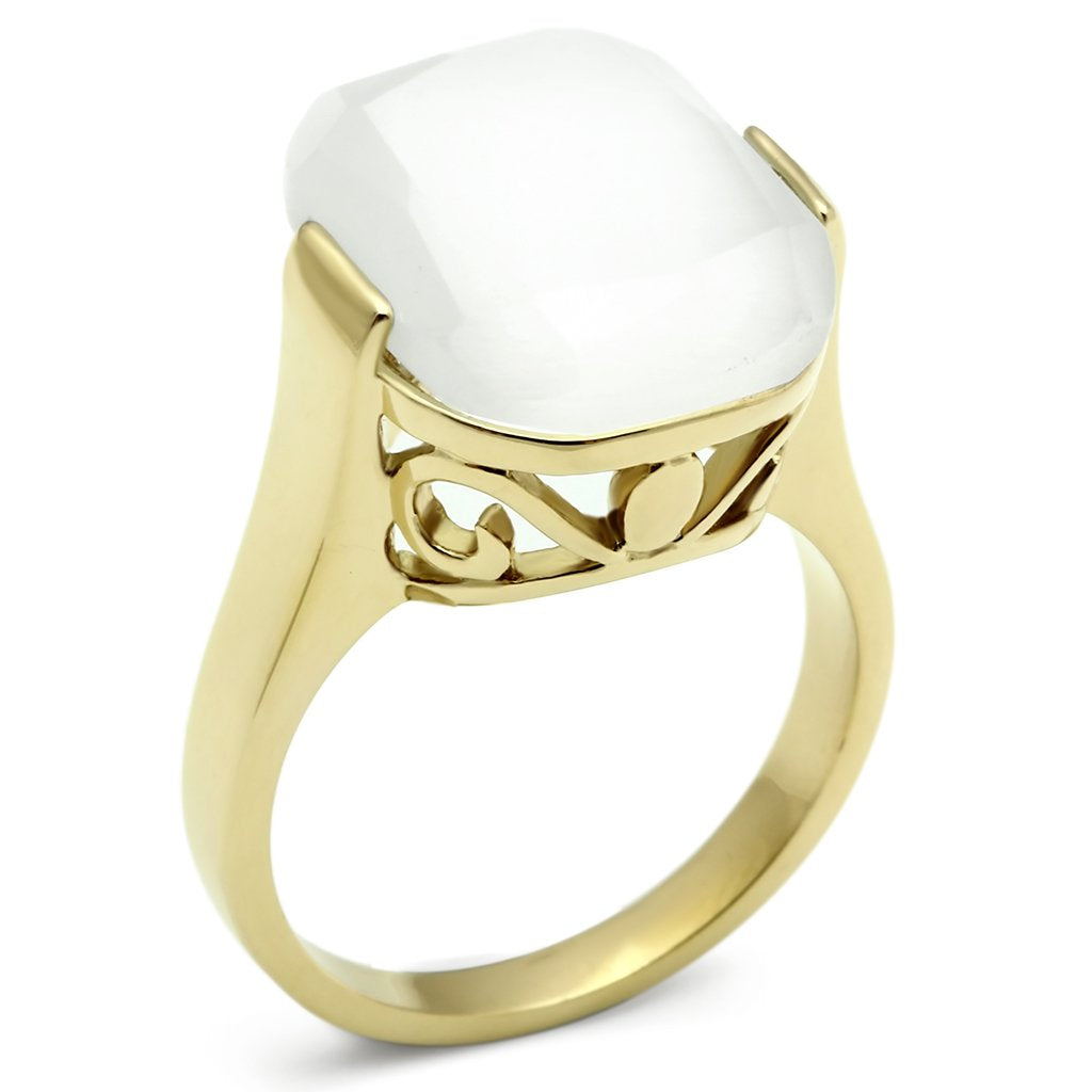GL309 - IP Gold(Ion Plating) Brass Ring with Synthetic Cat Eye in White LuxuryLifeWay Online Store
