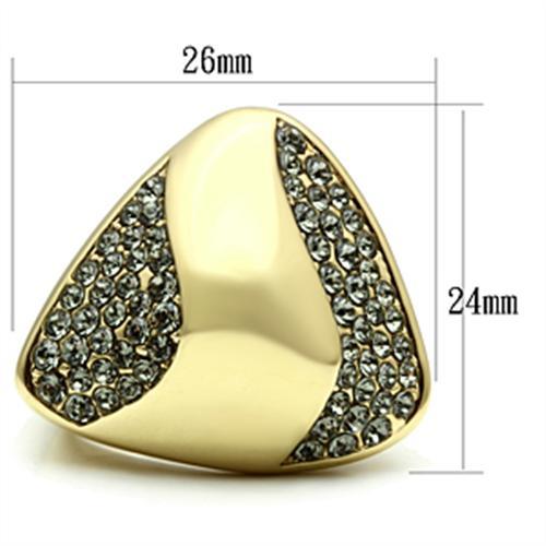 GL311 - IP Gold(Ion Plating) Brass Ring with Top Grade Crystal  in Black Diamond LuxuryLifeWay Online Store