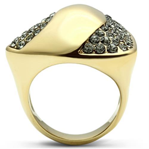 GL311 - IP Gold(Ion Plating) Brass Ring with Top Grade Crystal  in Black Diamond LuxuryLifeWay Online Store