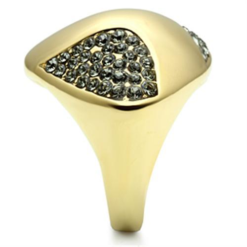 GL311 - IP Gold(Ion Plating) Brass Ring with Top Grade Crystal  in Black Diamond LuxuryLifeWay Online Store