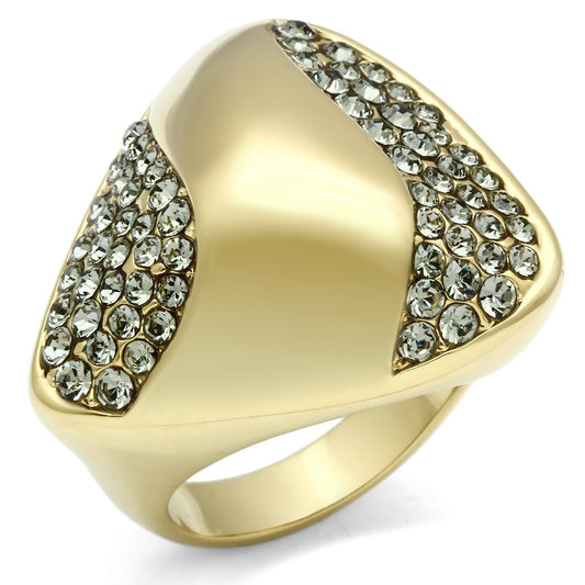 GL311 - IP Gold(Ion Plating) Brass Ring with Top Grade Crystal  in Black Diamond LuxuryLifeWay Online Store