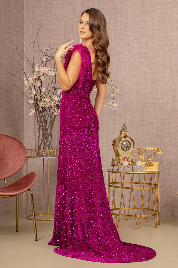 Asymmetric Sleeveless Feather Sequin Velvet Mermaid Dress LuxuryLifeWay Online Store