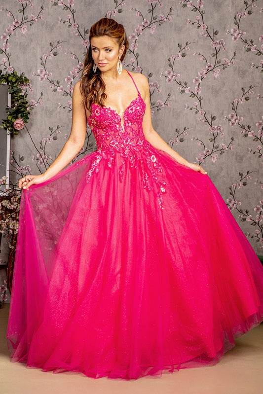 Sequin Glitter Sheer Corset Bodice Mesh A-line Long Dress LuxuryLifeWay Online Store