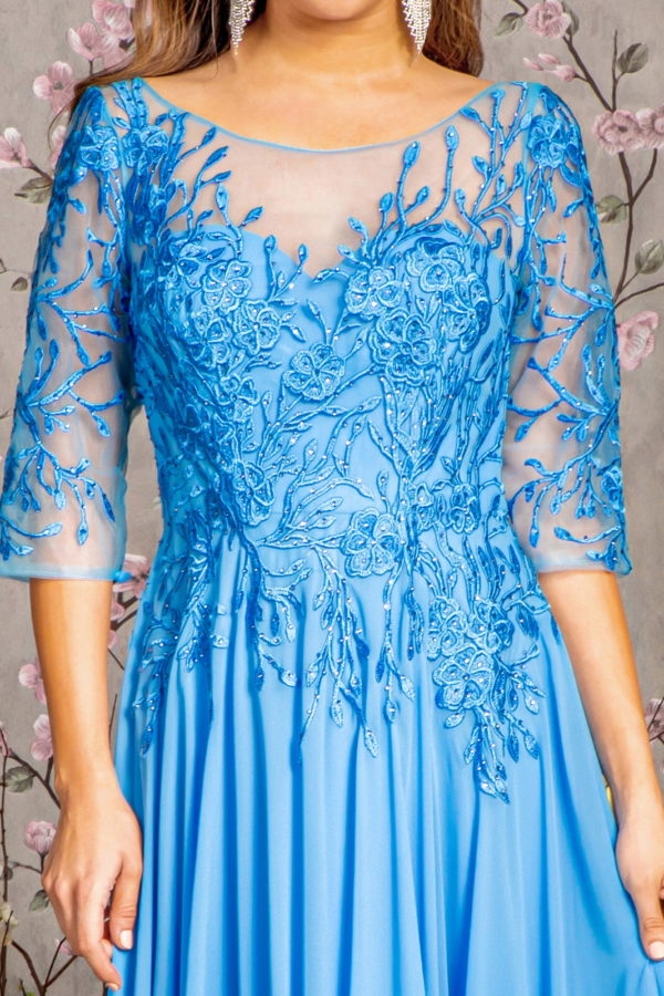 Bead Embroidery Sheer Neckline V-back Chiffon A-line Long Dress LuxuryLifeWay Online Store